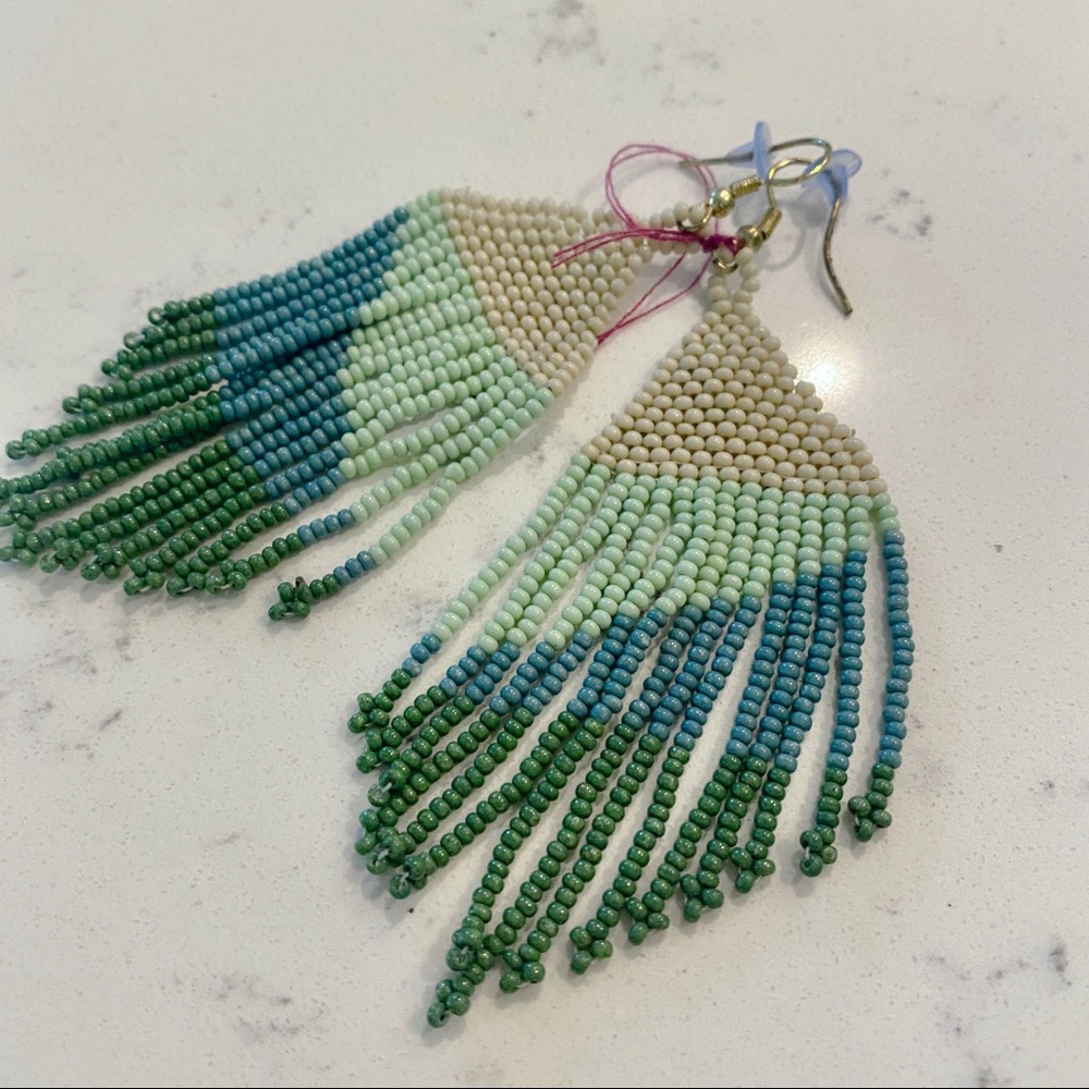 INK+ALLOY Beaded Teal Ombré Fringe Earrings